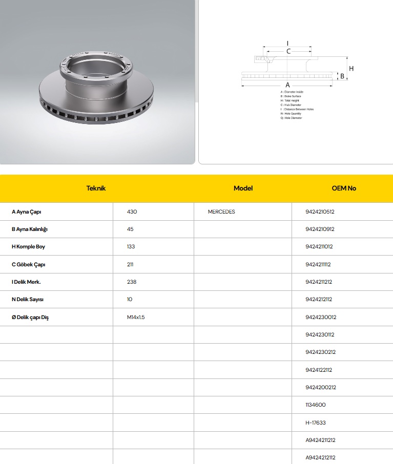 FREN DİSKİ MERCEDES AXOR  